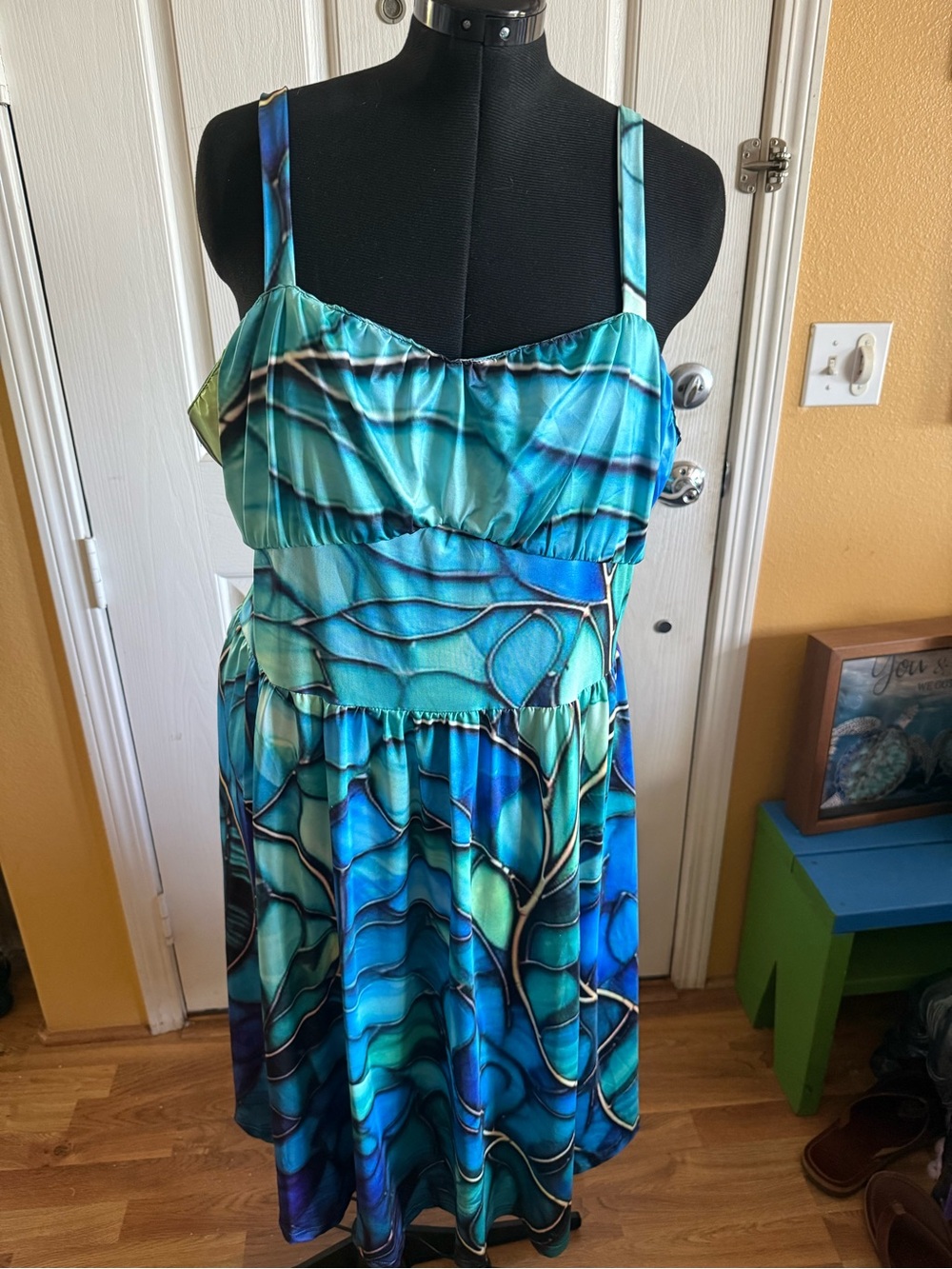 Blue Teal Abstract Print Sundress